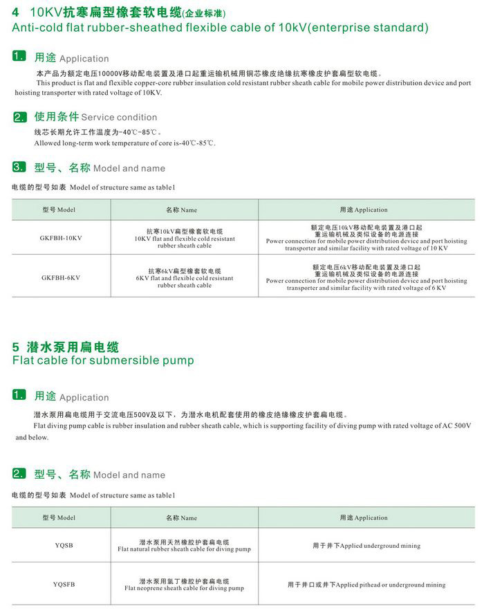 GKFB-6/10KV CEFBG YQSB低壓、控制、潛水泵及10kv抗寒、港口用扁型橡套軟電纜